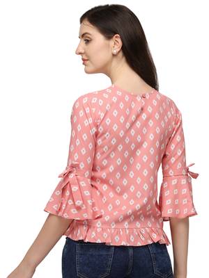 Peach Rayon Classic Printed Womens Casual Top BabyPink 4