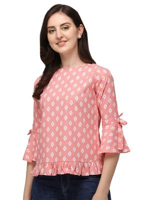 Peach Rayon Classic Printed Womens Casual Top BabyPink 5