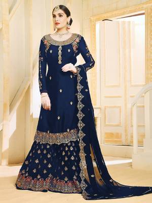 Blue embroidered faux georgette salwar 1