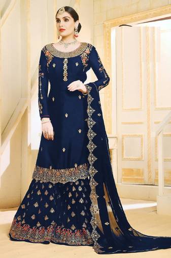 Blue embroidered faux georgette salwar