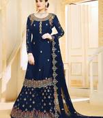 Blue embroidered faux georgette salwar