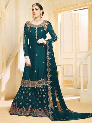 Turquoise embroidered faux georgette salwar 1