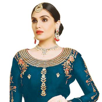 Turquoise embroidered faux georgette salwar 2