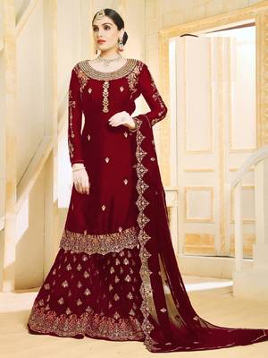 Red embroidered faux georgette salwar 1