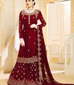 Red embroidered faux georgette salwar