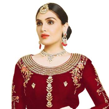 Red embroidered faux georgette salwar 2