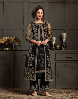 Black resham embroidery silk salwar 1