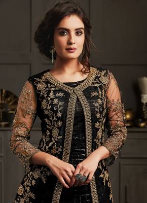 Black resham embroidery silk salwar 3