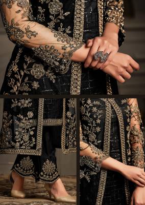 Black resham embroidery silk salwar 4