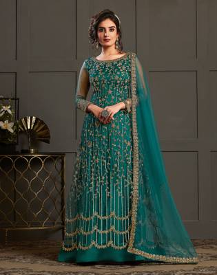 Blue resham embroidery net salwar 1