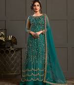 Blue resham embroidery net salwar