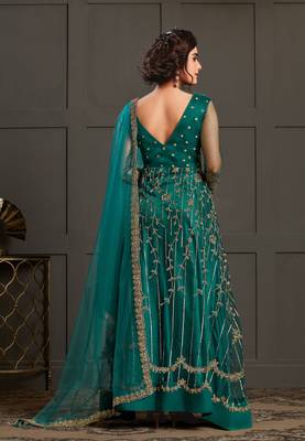 Blue resham embroidery net salwar 2