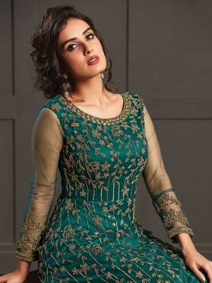 Blue resham embroidery net salwar 3