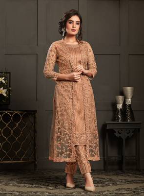 Peach resham embroidery silk salwar 1