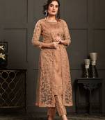 Peach resham embroidery silk salwar