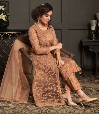 Peach resham embroidery silk salwar 2