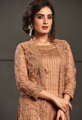Peach resham embroidery silk salwar 3