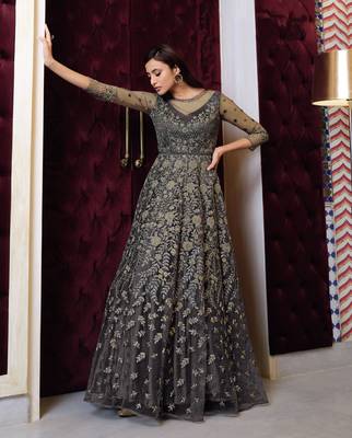 Grey embroidered net salwar 1