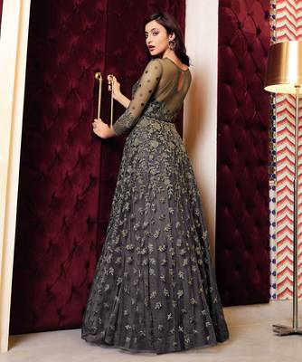 Grey embroidered net salwar 2
