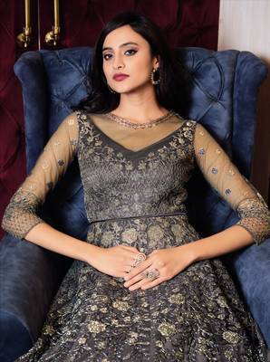 Grey embroidered net salwar 4