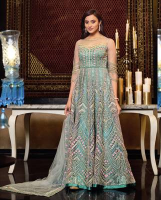 Blue embroidered net salwar 1