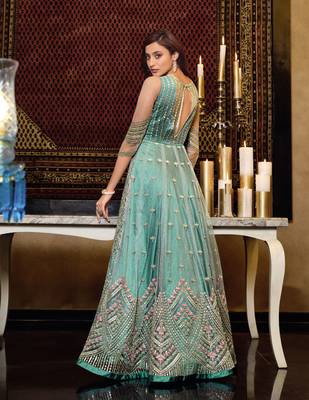 Blue embroidered net salwar 2