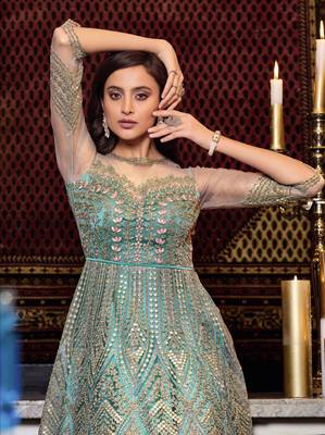 Blue embroidered net salwar 4