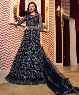 Navy-blue embroidered net salwar 1