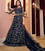 Navy-blue embroidered net salwar
