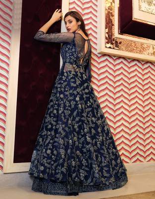 Navy-blue embroidered net salwar 2