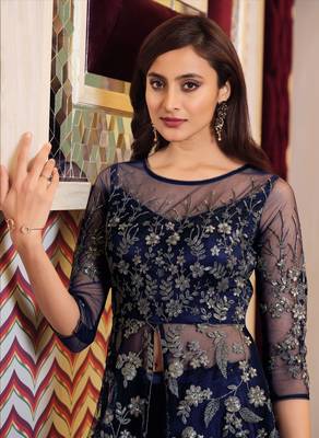 Navy-blue embroidered net salwar 3
