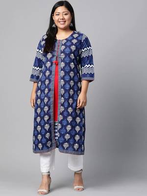 Blue printed cotton long-kurtis 1