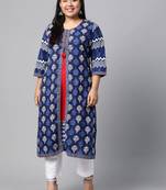 Blue printed cotton long-kurtis