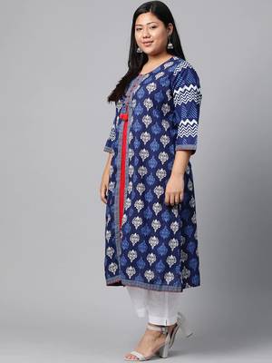 Blue printed cotton long-kurtis 2