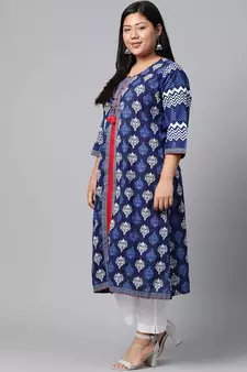 Blue printed cotton long-kurtis