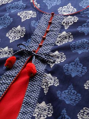 Blue printed cotton long-kurtis 4