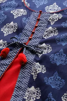 Blue printed cotton long-kurtis