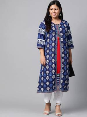 Blue printed cotton long-kurtis 5