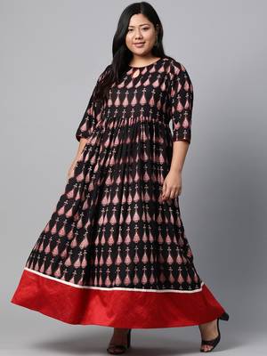 Black printed cotton long-kurtis 1