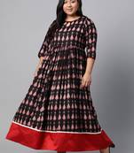 Black printed cotton long-kurtis