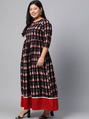 Black printed cotton long-kurtis 2