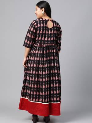 Black printed cotton long-kurtis 3