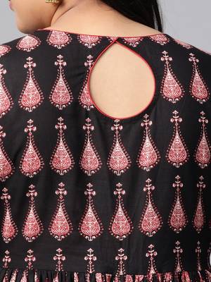 Black printed cotton long-kurtis 5