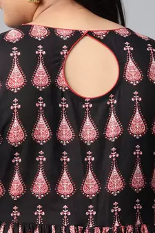Black printed cotton long-kurtis