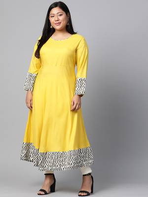 Mustard plain viscose rayon long-kurtis 1