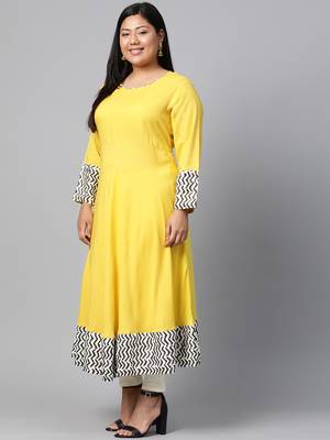 Mustard plain viscose rayon long-kurtis 2