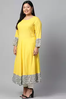 Mustard plain viscose rayon long-kurtis