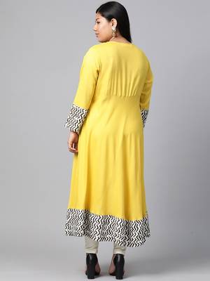 Mustard plain viscose rayon long-kurtis 3