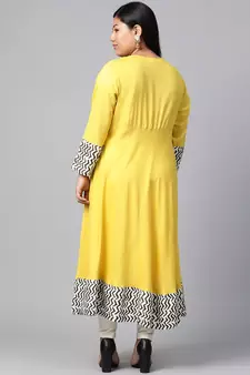 Mustard plain viscose rayon long-kurtis