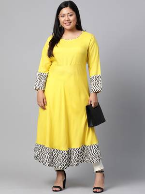 Mustard plain viscose rayon long-kurtis 5